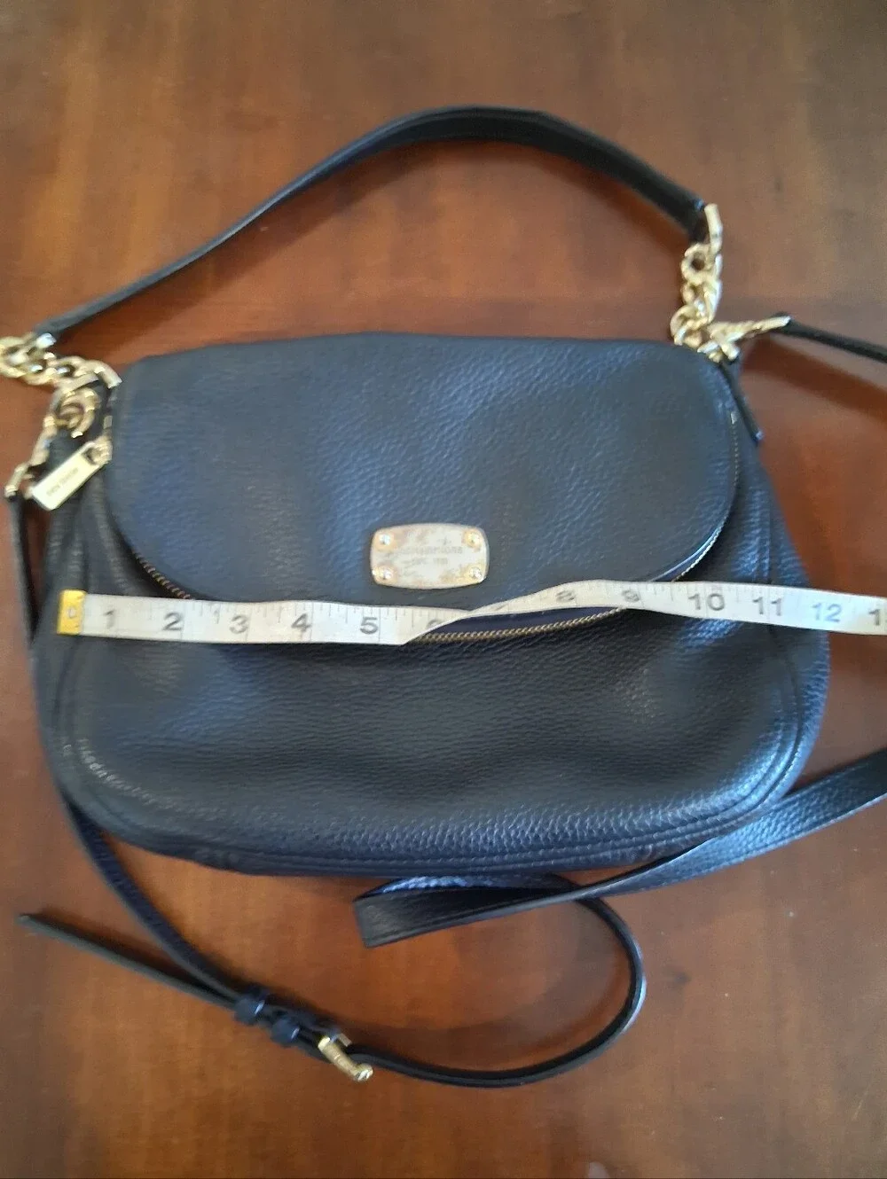 Michael Kors Black Pebbled Leather Shoulder Bag with Gold Hardware